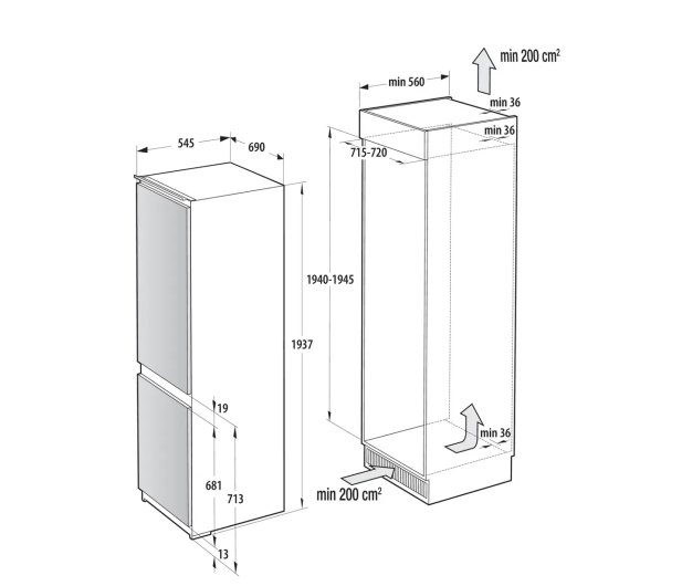 Lodówka do zabudowy Gorenje NRKI619D61WFE No Frost 200,5cm 35dB Zawiasy Ślizgowe 377L - 1483277 - zdjęcie 18